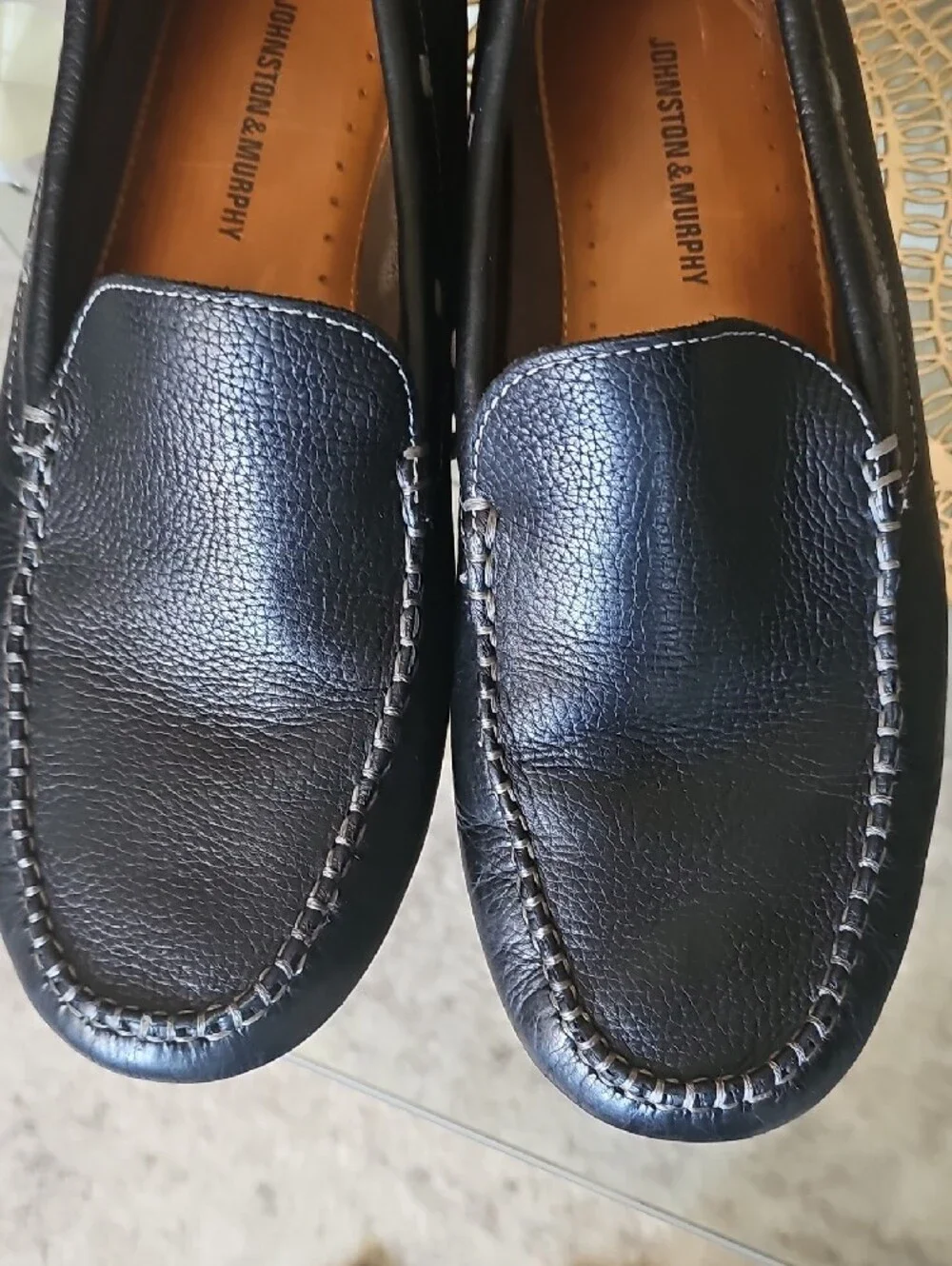 Johnston & Murphy Black Leather Moc Toe Slip-Ons